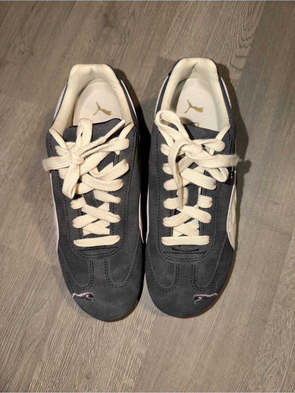 Puma Dark Gray speedcat Suede Low-Top Sneakers with Cream Accents